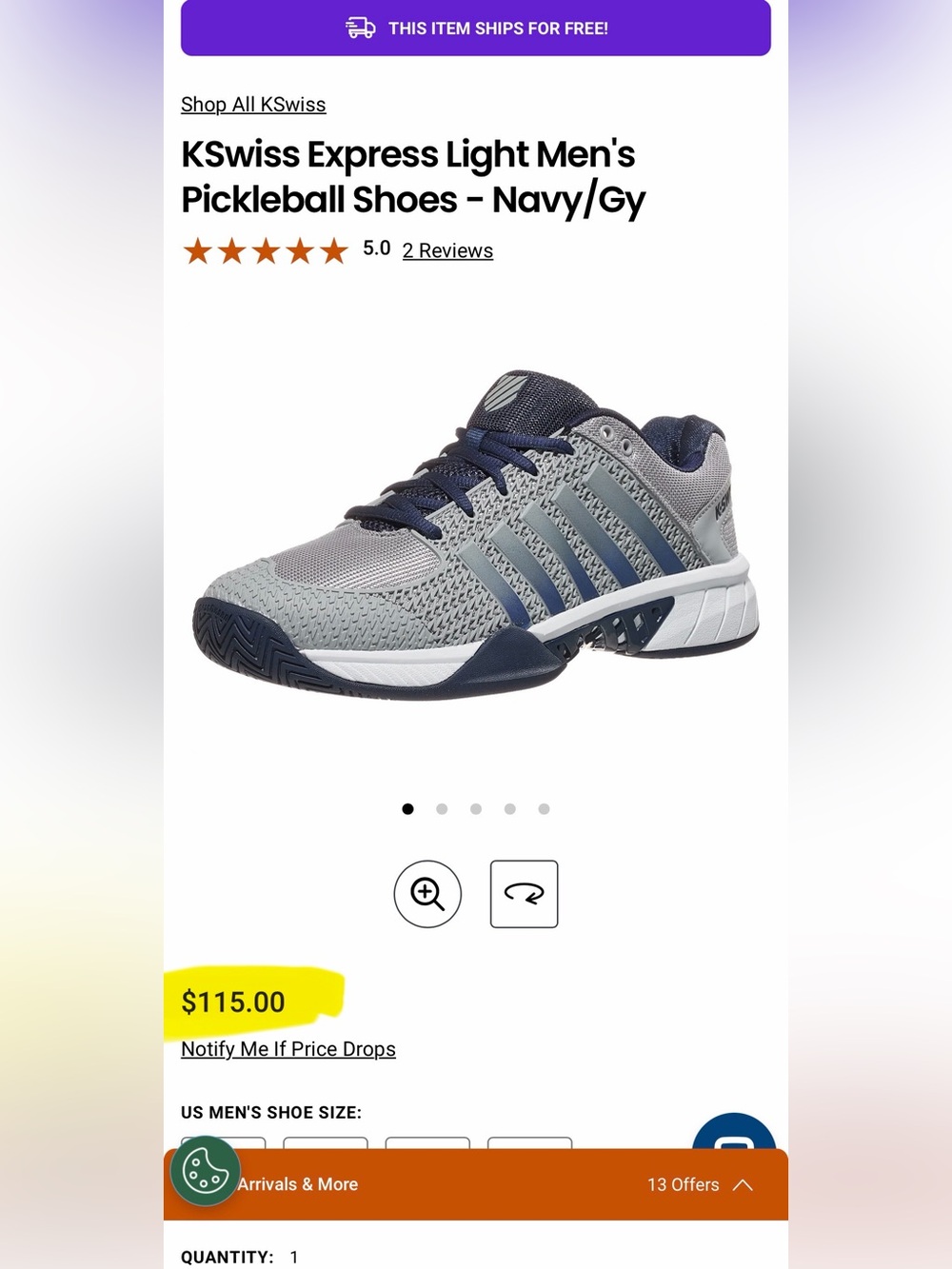 MEN’S SIZE 11 K-SWISS EXPRESS LIGHT PICKLEBALL SHOES NAVY/GRAY - Picture 11 of 13